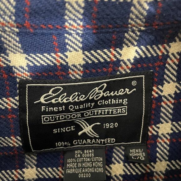 VTG Eddie Bauer shacket Men L Navy Plaid Outdoor Heavy Button Front Flannel - Picture 4 of 9